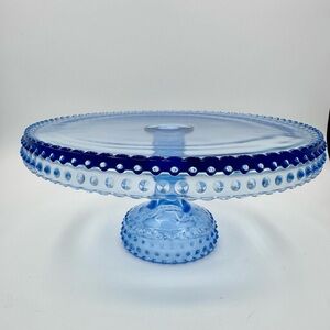 Vintage L E Smith Blueberry Glass Hobnail Pedestal Cake Stand 11" Diameter